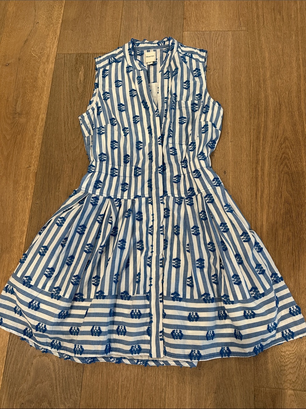Maeve Blue and White Striped Embroidered Shirt Dress